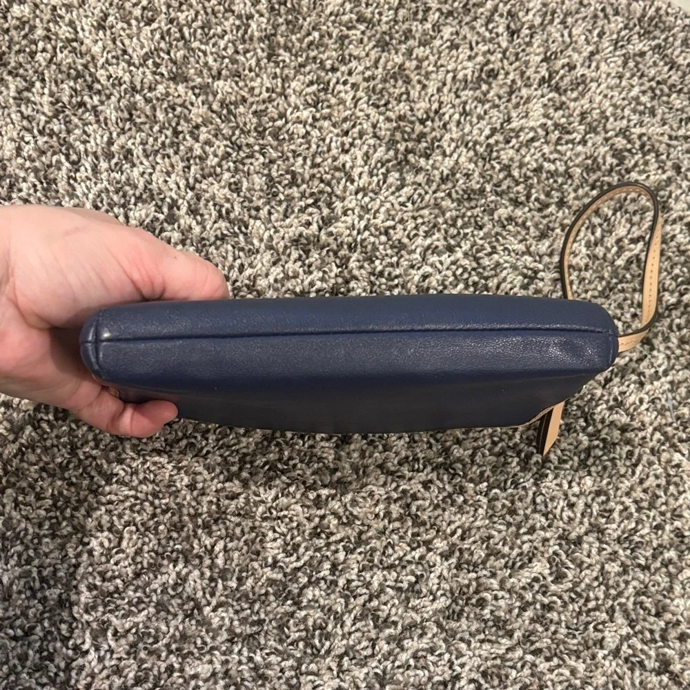 Coach Leather Wristlet Blue, Green & Tan